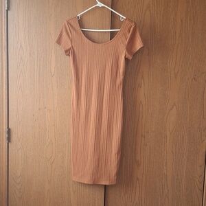 Absolutely Tan Ribbed Midi Dress
